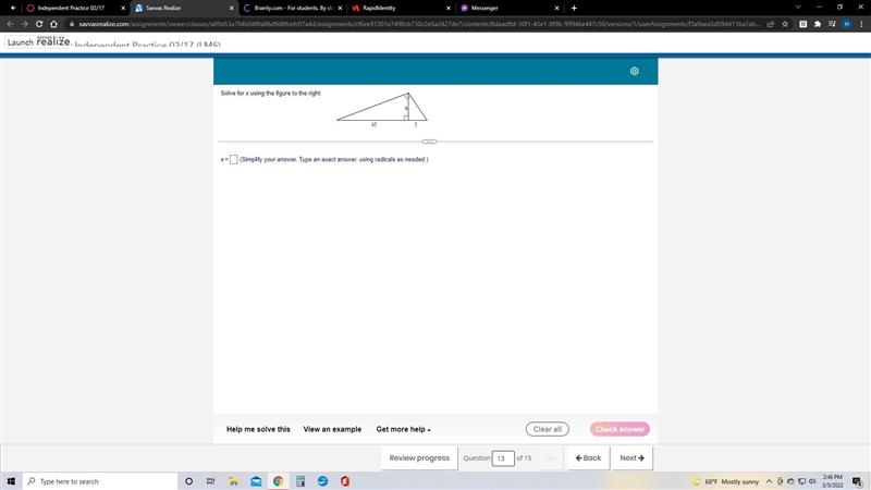 Solve for x using the figure to the right. x=-example-1