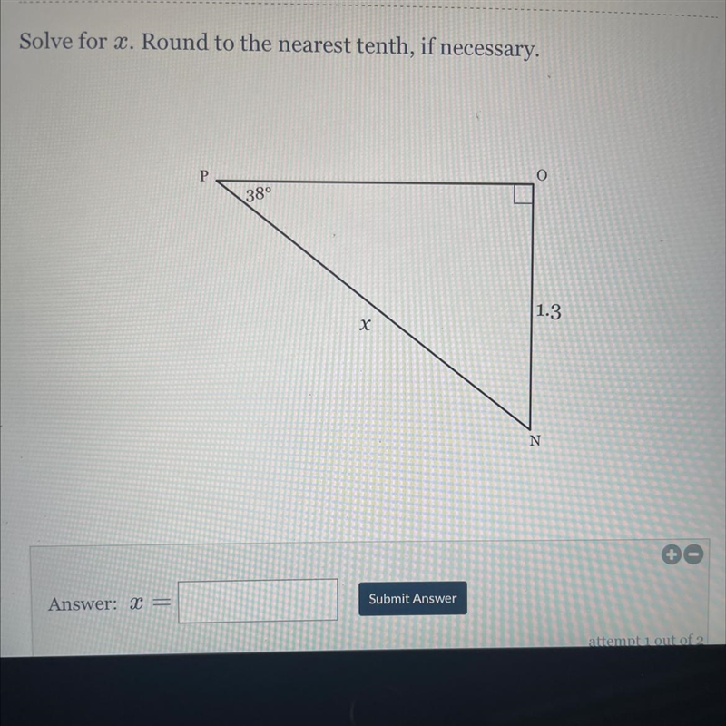 Solve for x. Round to the nearest tenth, if necessary.-example-1