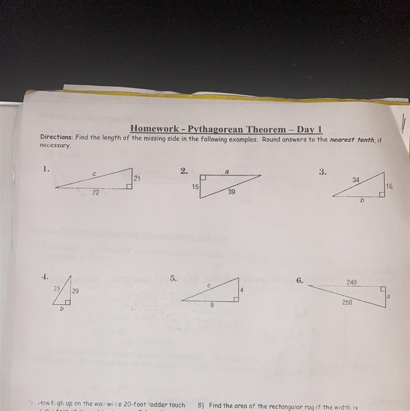 Find the length of the missing side in the following examples. Round answers to the-example-1