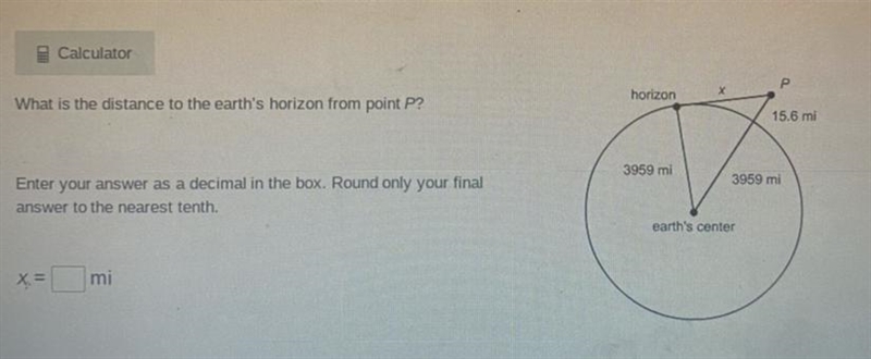 What is the distance to the earth's horizon from point P? Enter your answer as a decimal-example-1