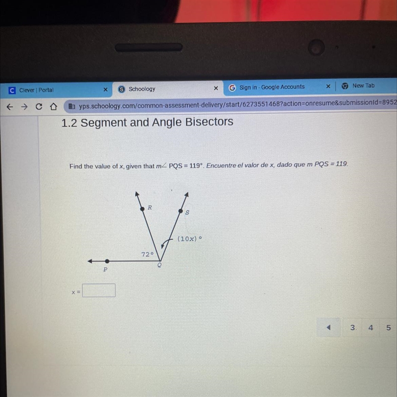 Find the value of x, given that m4 POS = 119°.-example-1