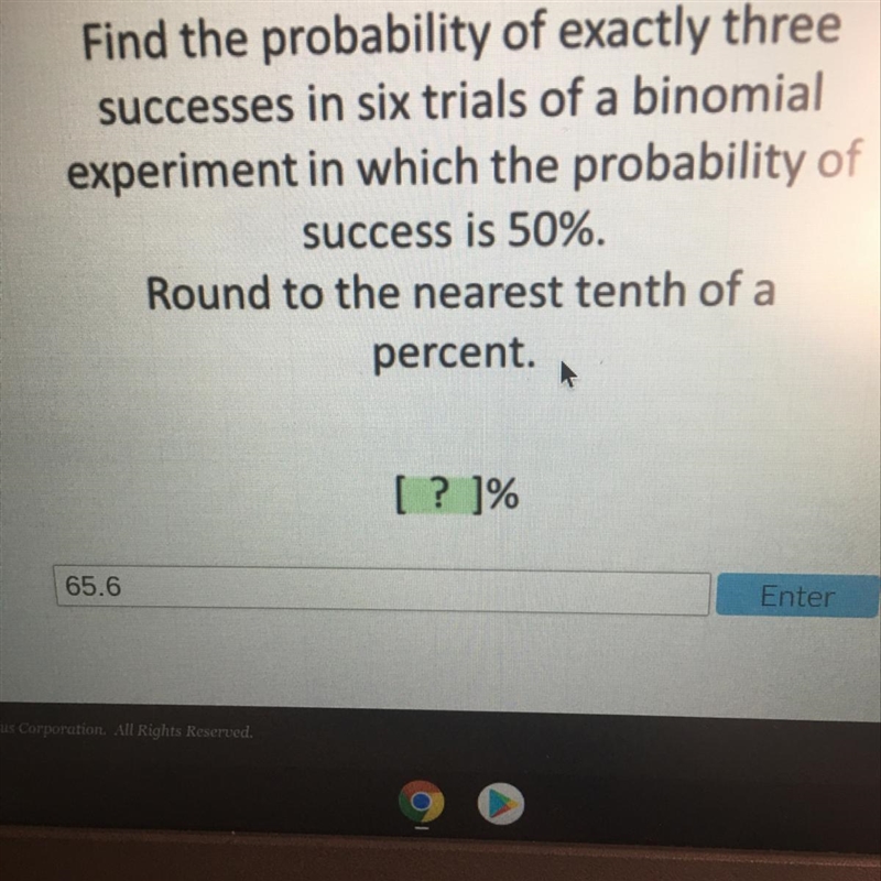 Find the probability of exactly threesuccesses in six trials of a binomialexperiment-example-1