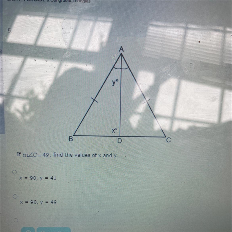 XºBDIf mzC = 49, find the values of x and y.-example-1