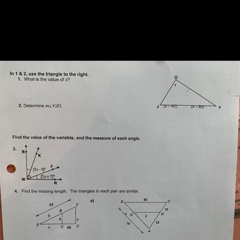 1. What is the value of x? 2. Determine mzYJO. (x-40) (X-80)-example-1