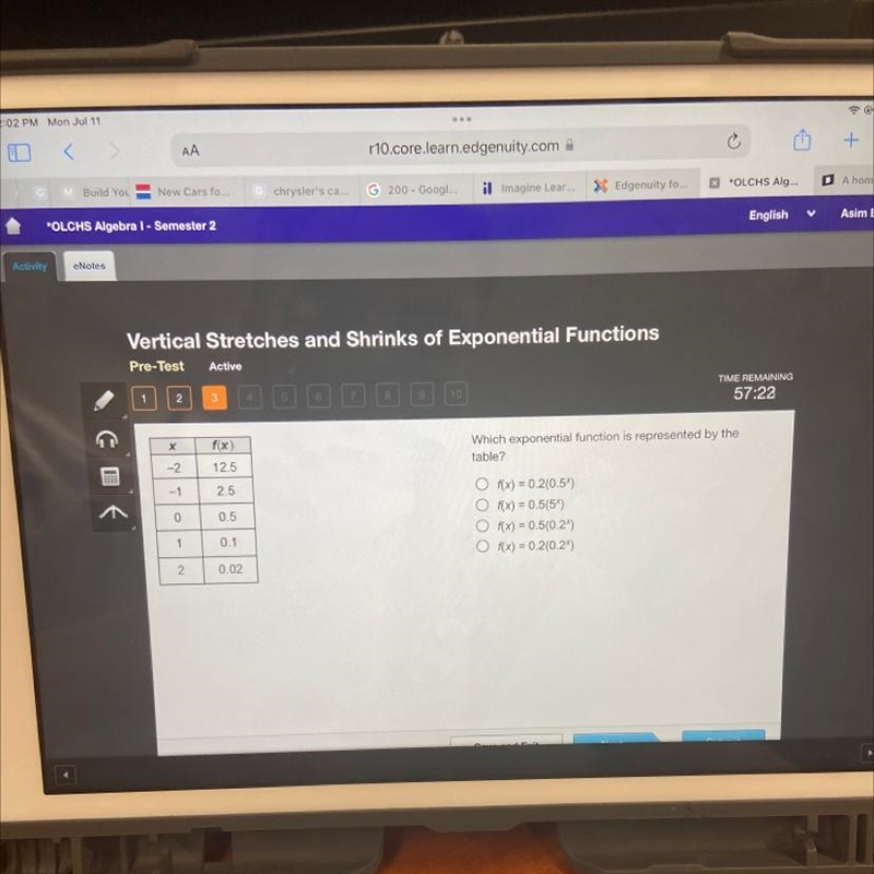 Which exponential function is represented by the table-example-1