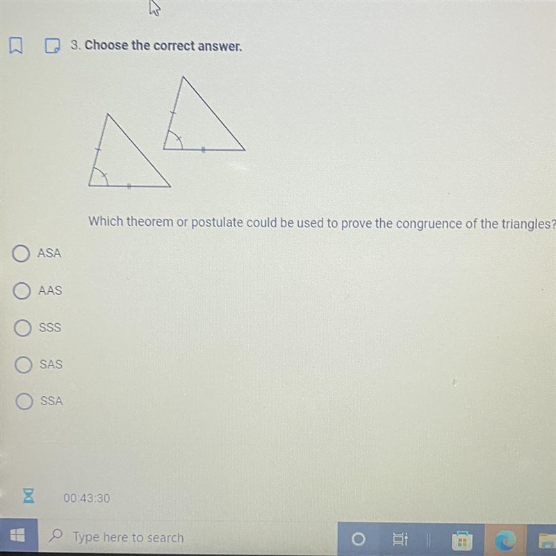 3. Choose the correct answer. Which theorem or postulate could be used to prove the-example-1