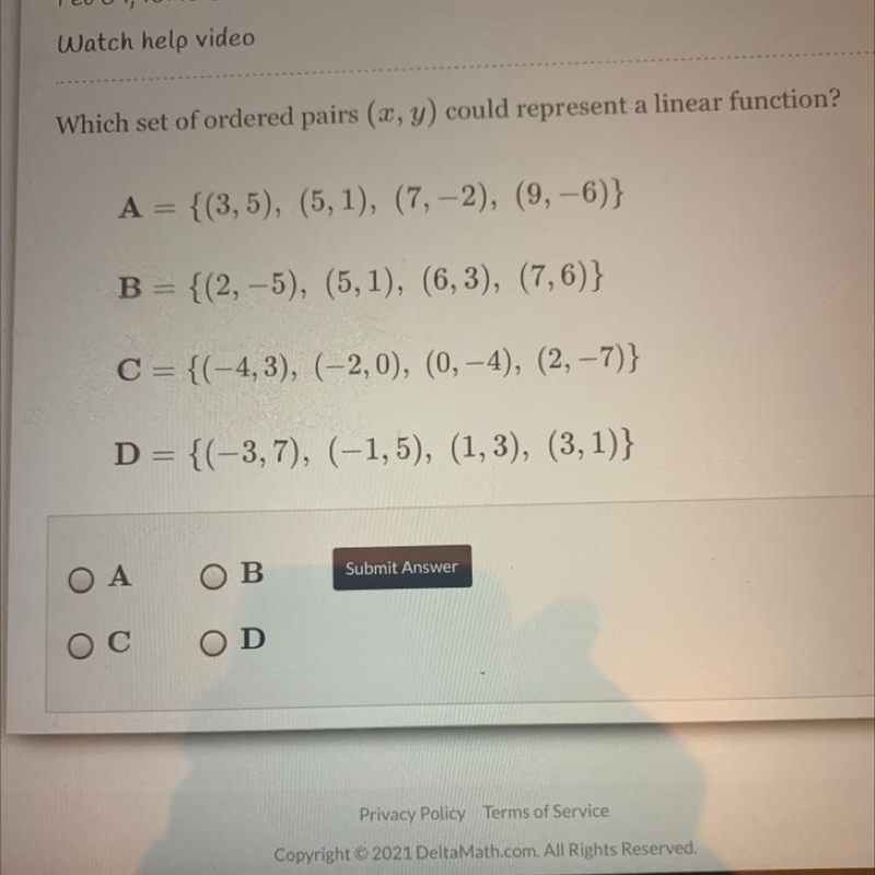 Which set of ordered pairs could represent a linear function (please help!!)-example-1