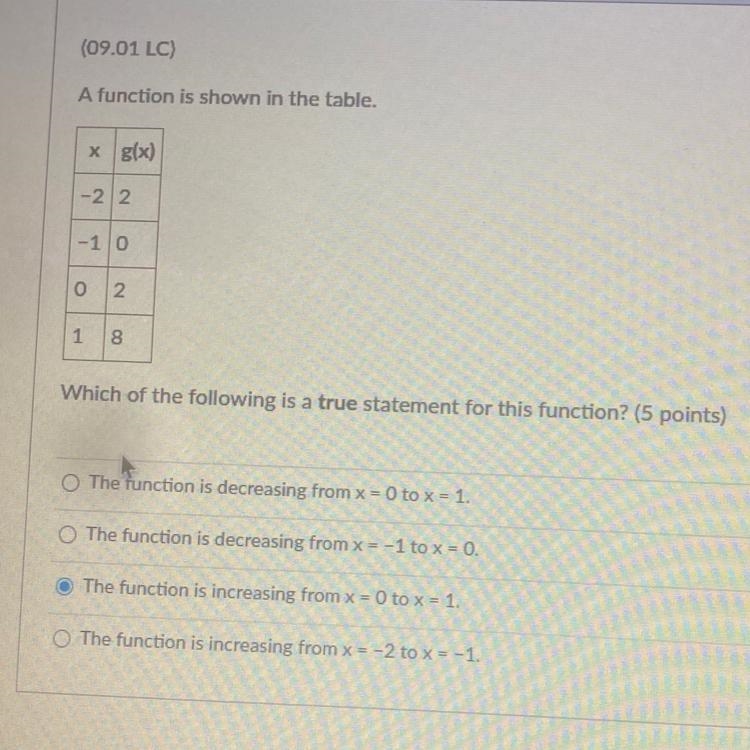 PLEASE HELP, I THINK IT’S EITHER B OR C. (09.01 LC) A function is shown in the table-example-1