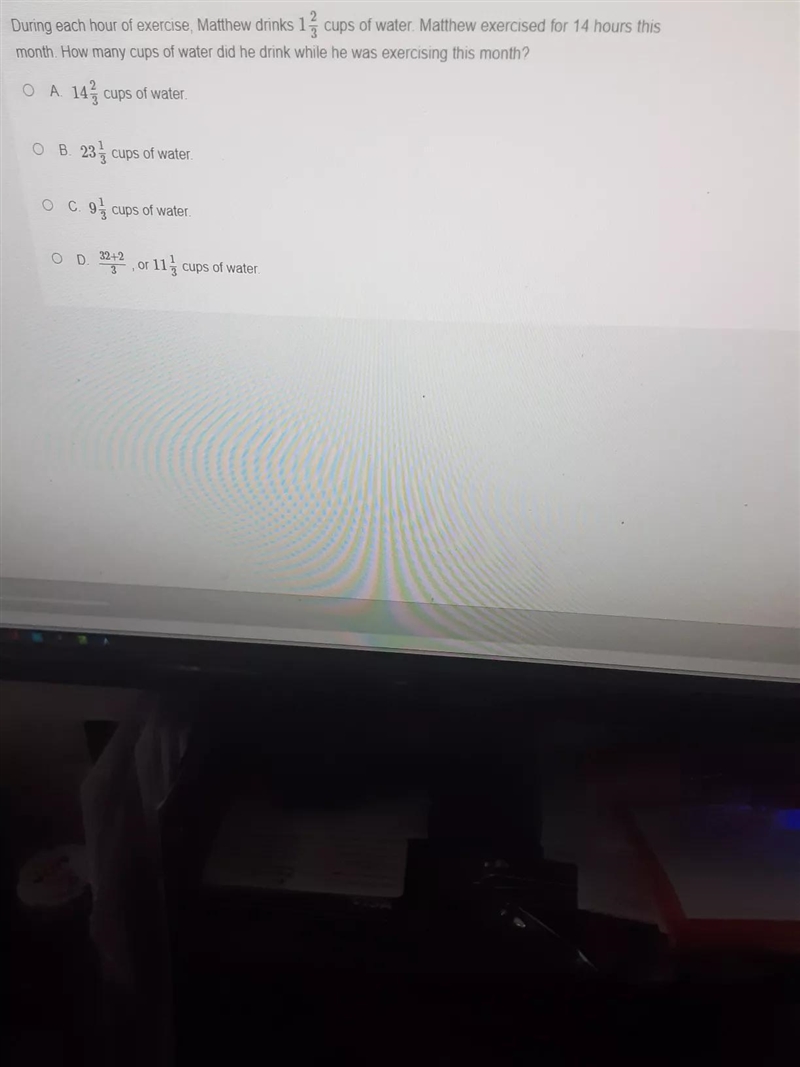 During each hour of exercise, Matthew drinks 1 2/3 cups of water. Matthew exercised-example-1
