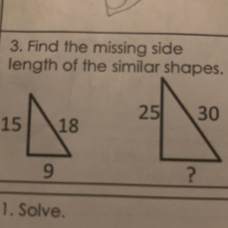 Find the missing side length of the similar shapes.-example-1