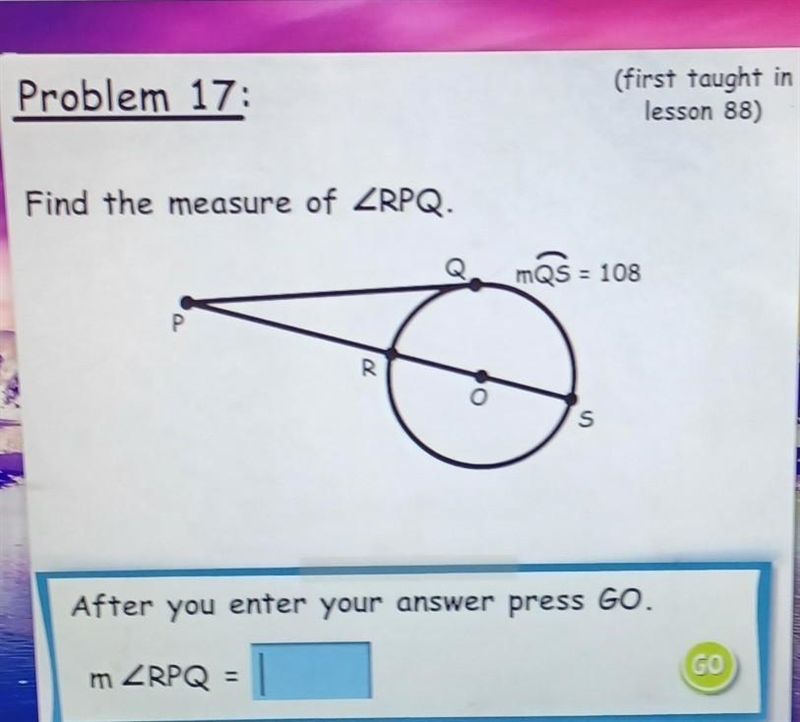 Find the measure of angle RPQ help me please thank u​-example-1