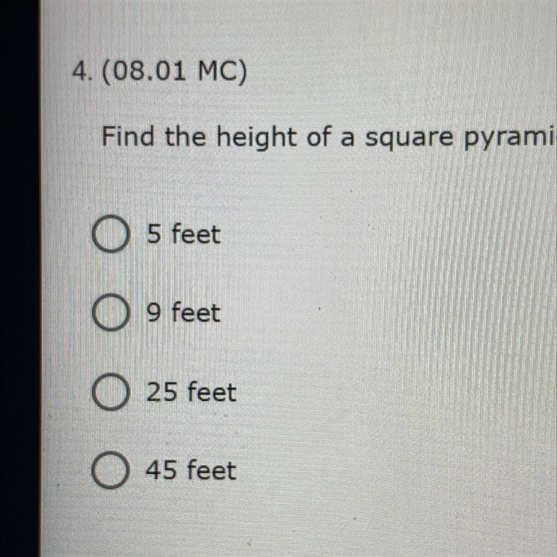 Find the height of a square pyramid that has a volume of 75 cubic feet and a base-example-1