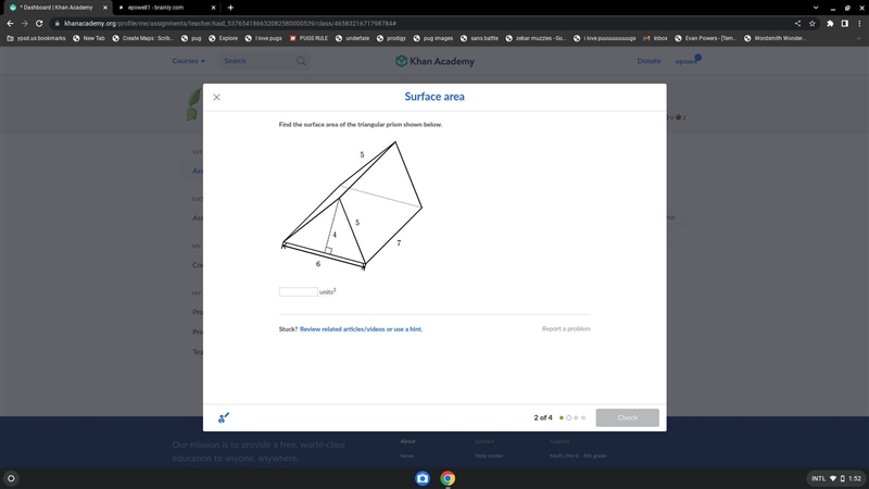 Find the surface area of the triangular prism shown below.-example-1