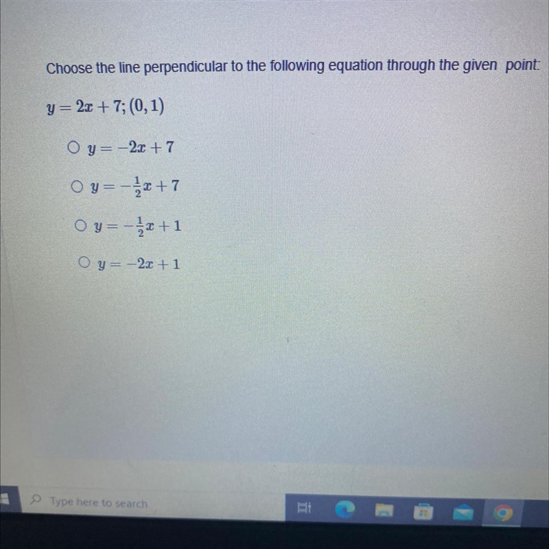 Choose the line perpendicular to the following equation through the given point-example-1