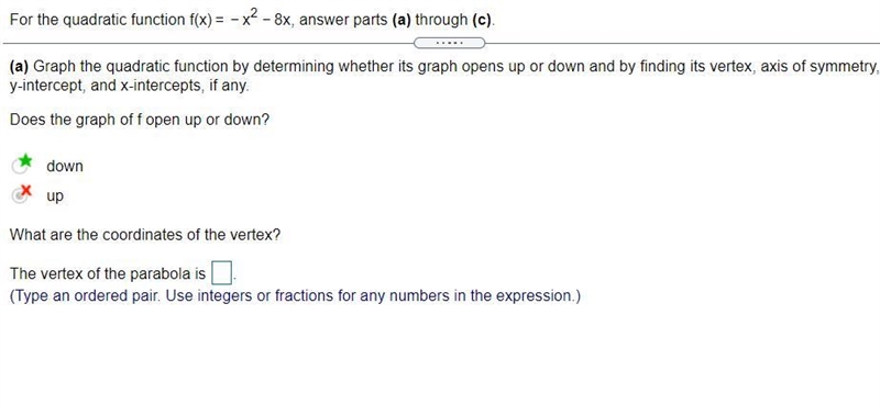 What are the coordinates of the vertex?What is the equation of the axis of symmetry-example-1