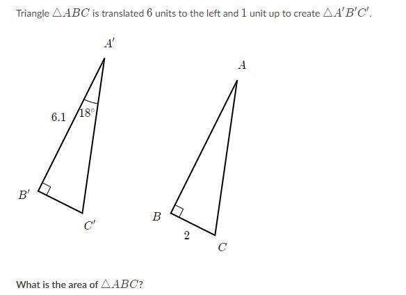 Triangle ABC is translated 6 units to the left and 1 unit up to create A'B'C'. What-example-1