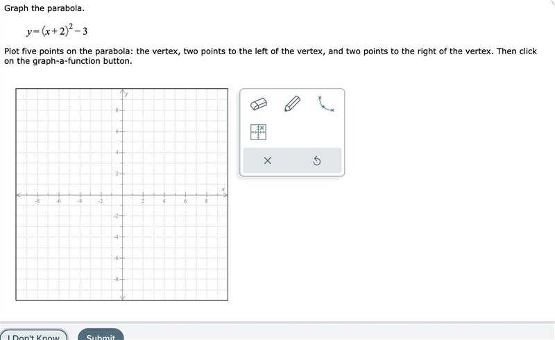 Plot five points on the parabola: the vertex, two points to the left of the vertex-example-1