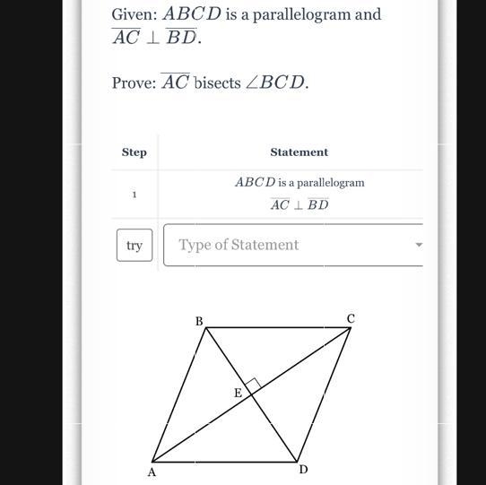 HELP Given: ABCD is a parallelogram and AC bisects BD. Prove: AC bisects-example-1