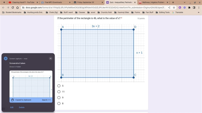 If the perimeter of the rectangle is 46, what is the value of x?-example-1