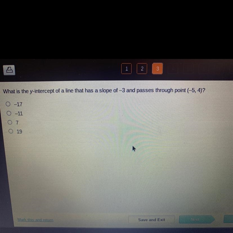 What is the y-intercept of a line that has a slope of -3 and passes through point-example-1