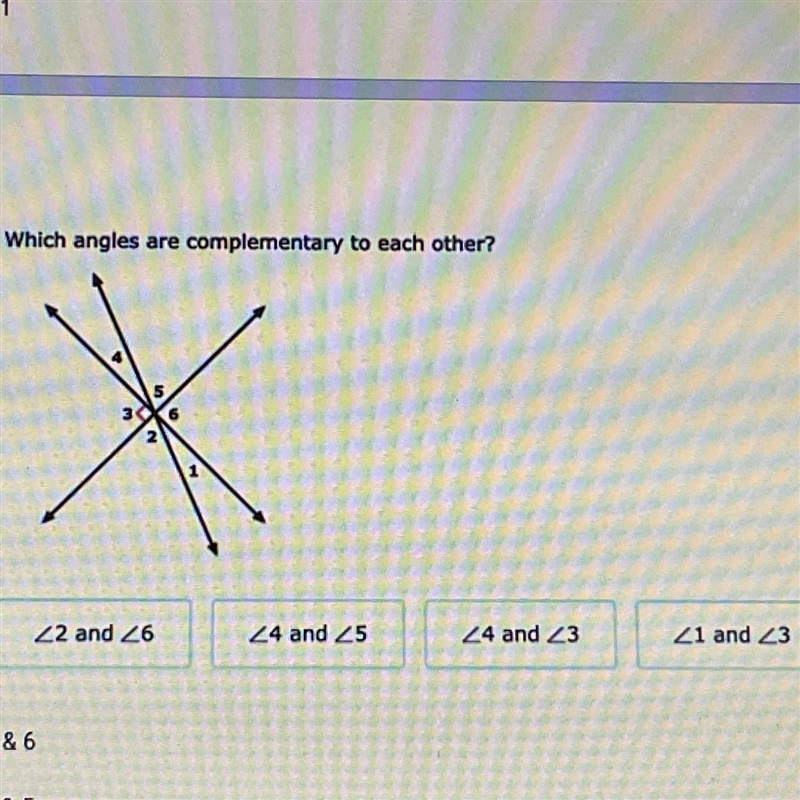 Which angles are complementary to each other?-example-1