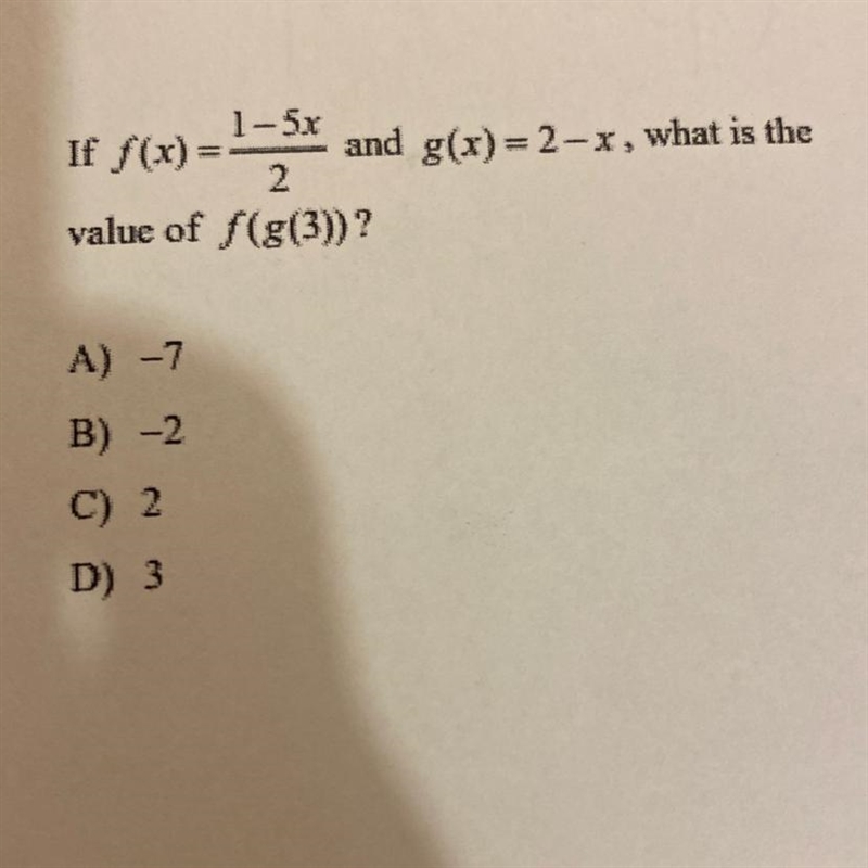 What is the value of f(g(3))?-example-1