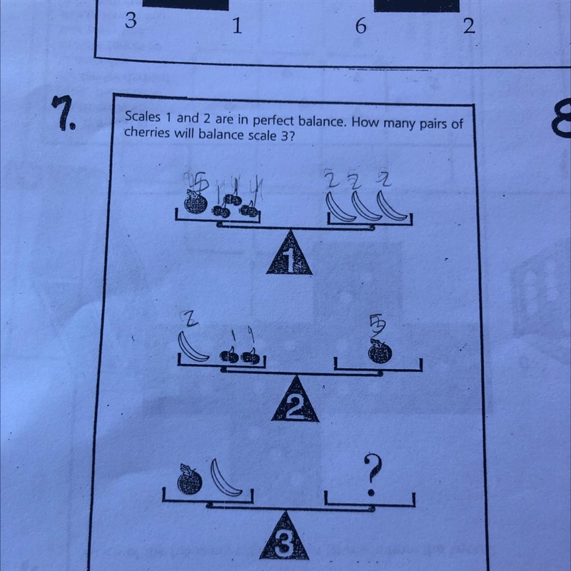 Ignore the numbers on top of the fruits but can someone help solve this?-example-1