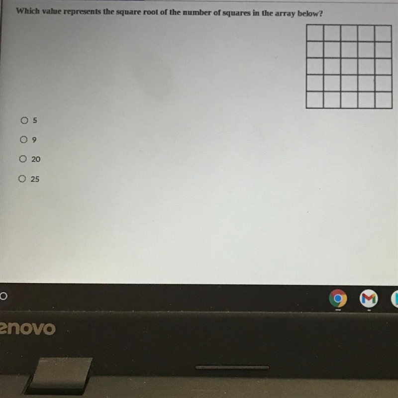 Which value represents the square root of the number of squares in the array below-example-1