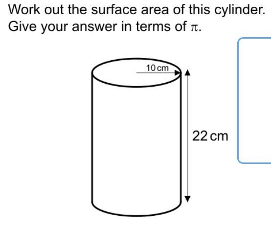 Work out the surface area of this cylinder... Give your answer in terms of л.-example-1