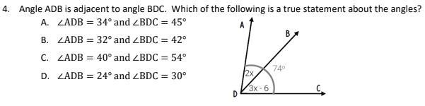 Angle ADB is adjacent to angle BDC. Which of the following is a true statement about-example-1