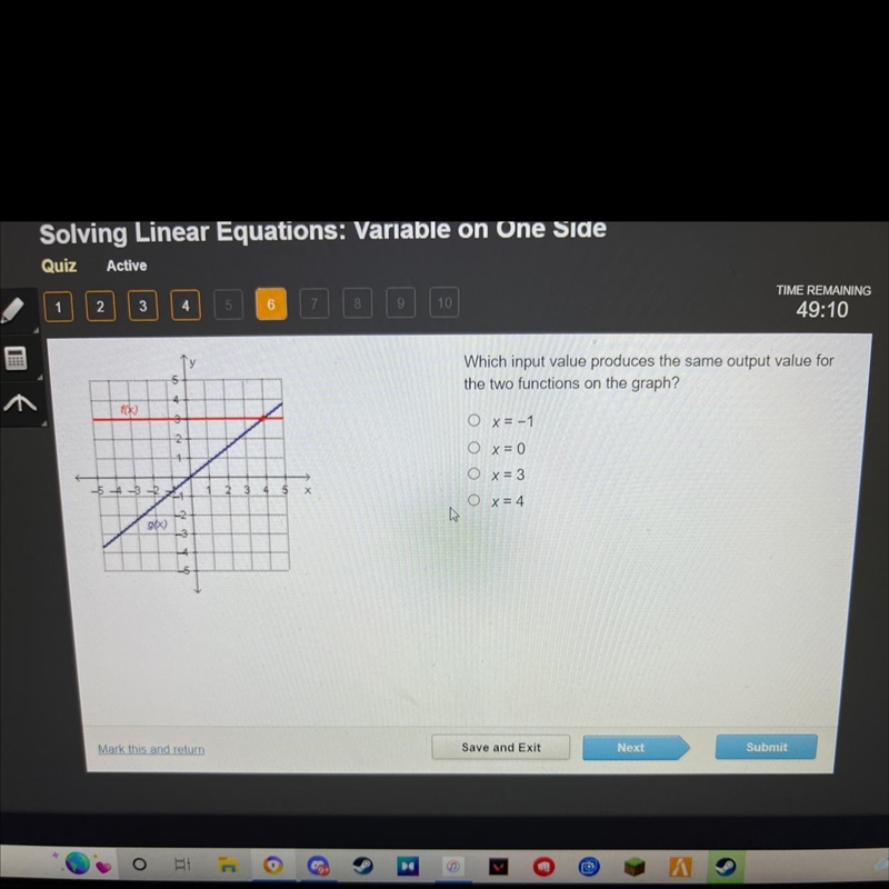 Active 3 2 D(X) 4 5 de 8 9 TIME REMAINING 50:16 10 Which input value produces the-example-1