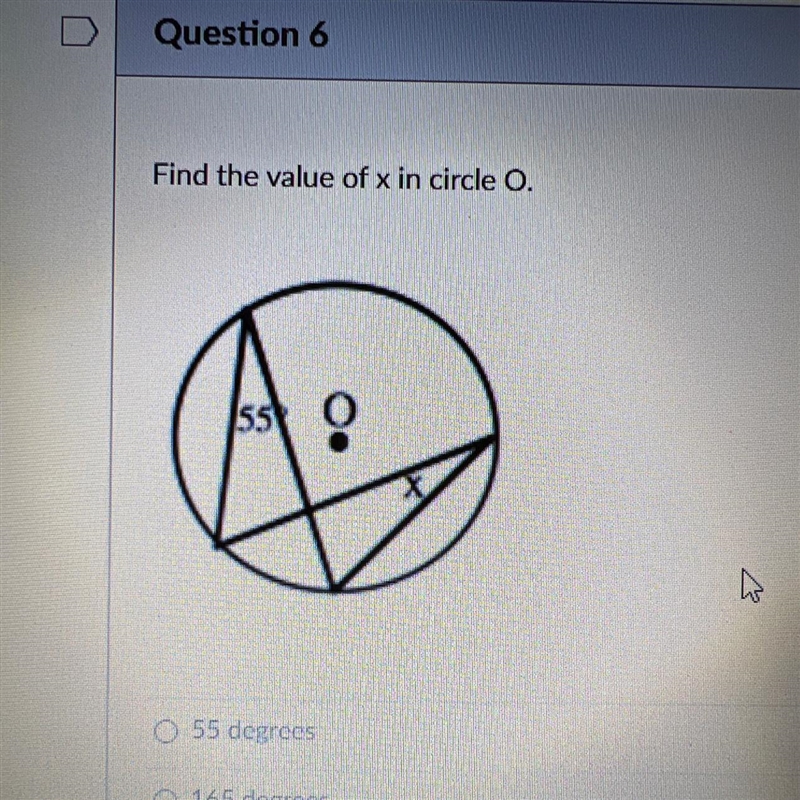 Find the value of x in circle O. 55 ?-example-1