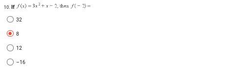 . If f(x)=3x^2+x-2, then f(-2)=-example-1