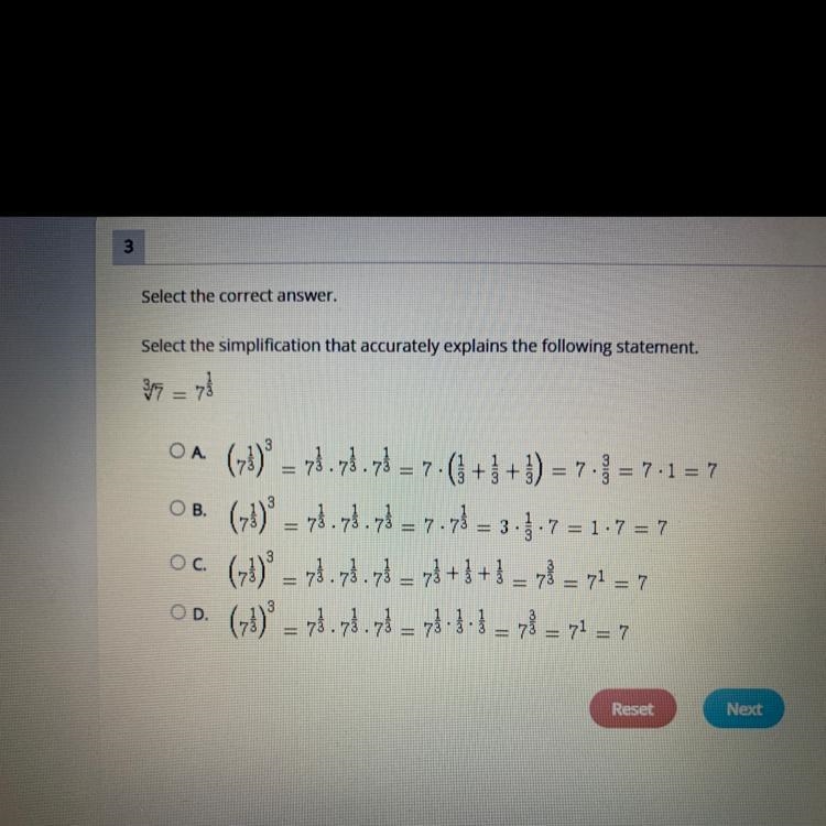 37 = 78 = = = = OB OA. () ° = 73.73.75 = 7.(1 +3 + ) = 7.5 = 7.1 = 7 O B. (73) – 73.78.7) = 7.7) = 3-1.7 = 1.7 = 7 OC-example-1