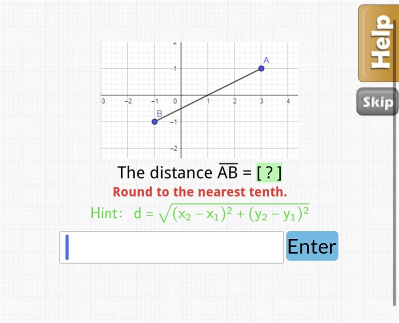 The distance AB rounded to the nearest tenth =-example-1