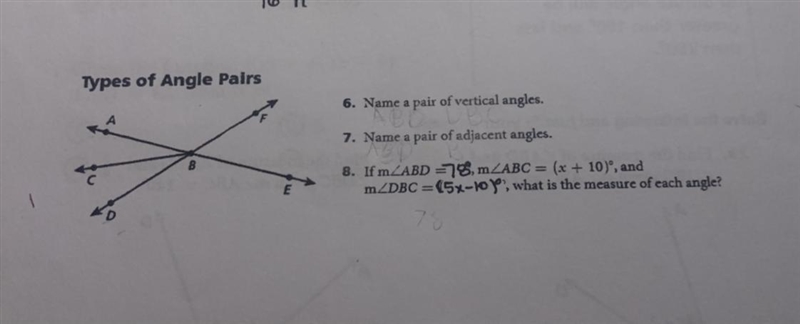 Name a pair of vertical angles Name a pit of adjacent angles If m Can someone help-example-1