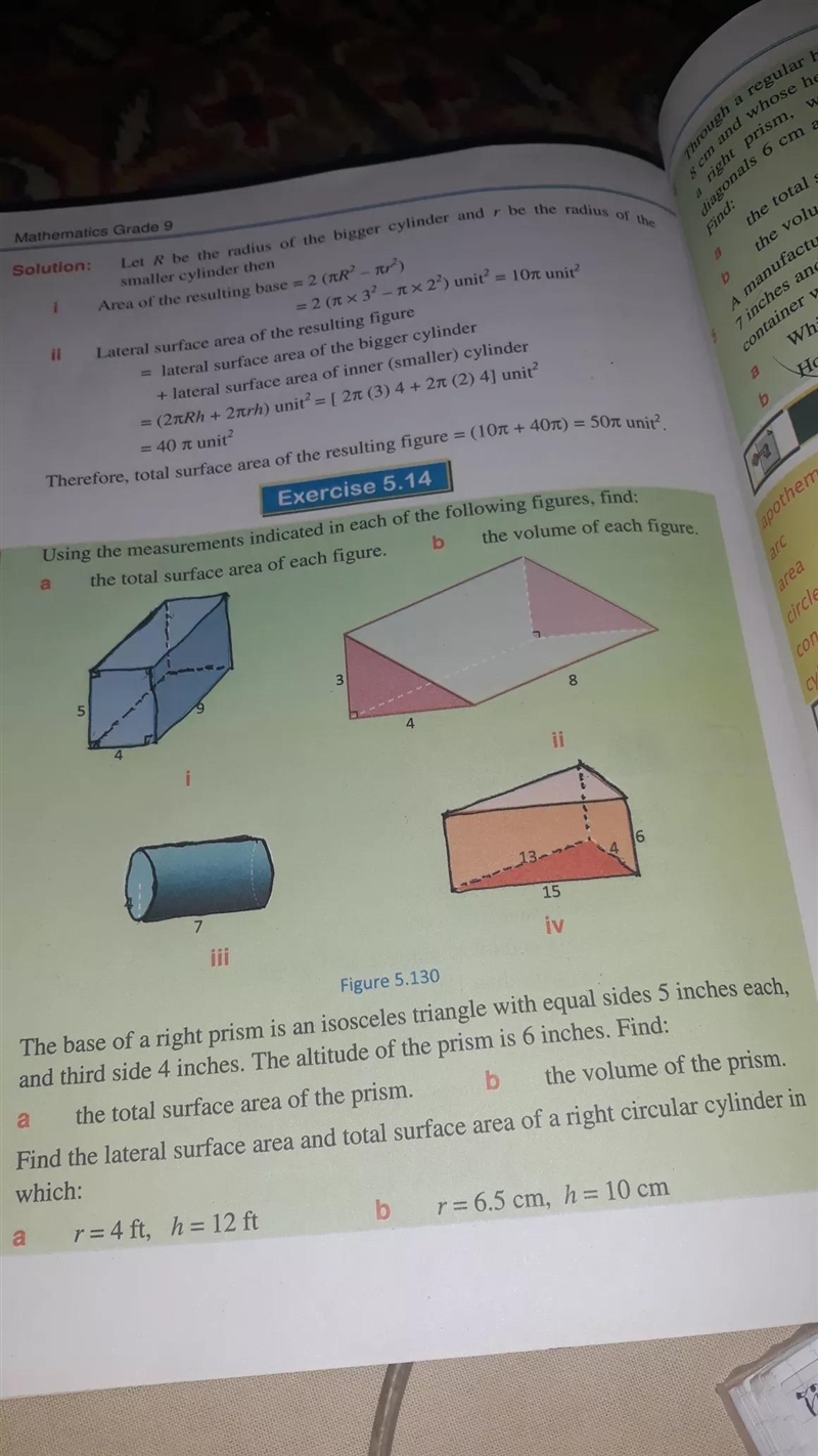 The total surface area of each figurefigure iv find surface area and volume-example-1