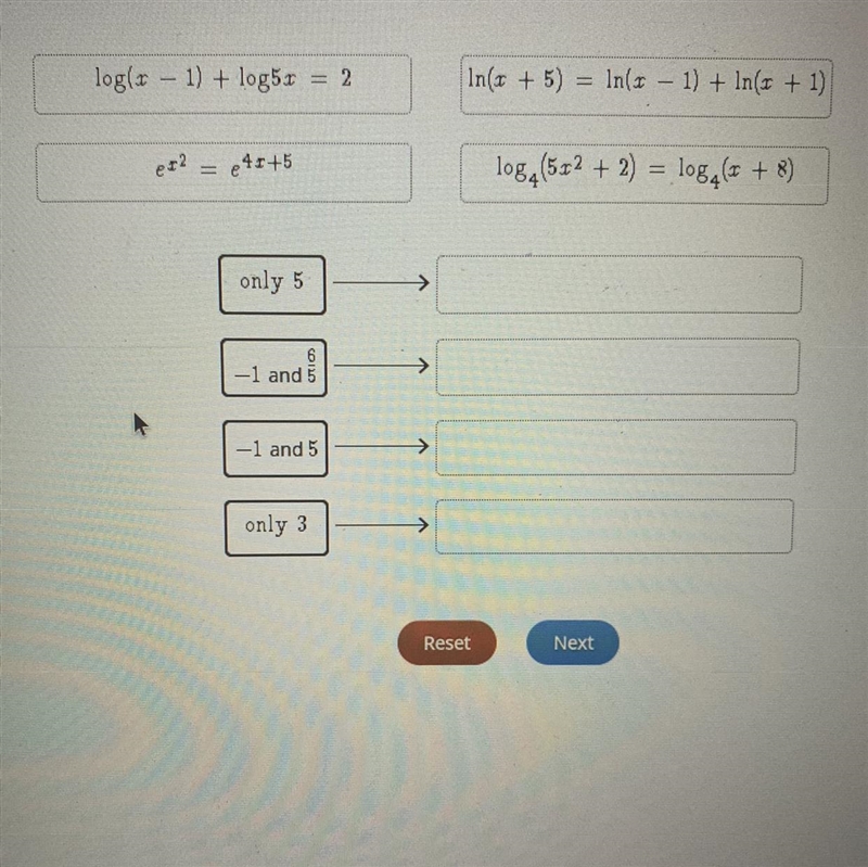 Drag the tiles to the correct boxes to complete the pairs. Match each equation with-example-1