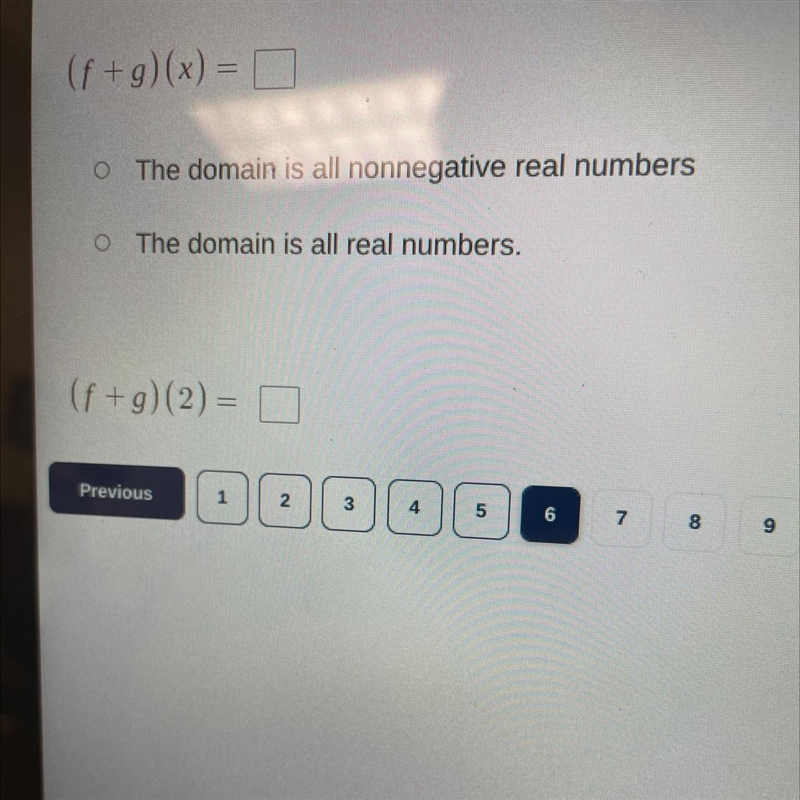 Let f(x)=4x^2-3 and g(x)=-x^2+2.Find f+g and state the domain. Then evaluate the sum-example-1