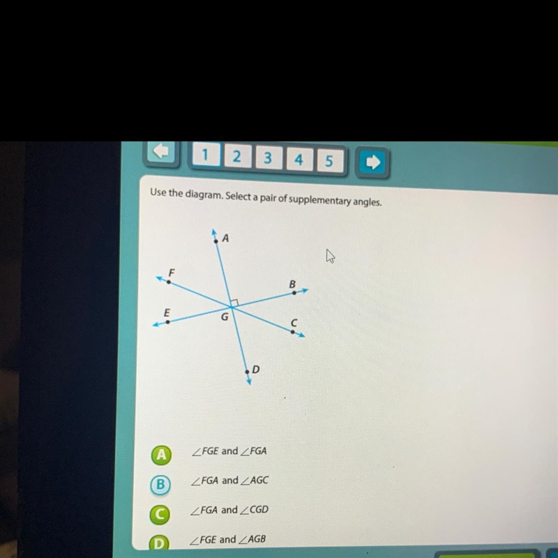 Use the diagram . Select a pair of supplementary angles-example-1