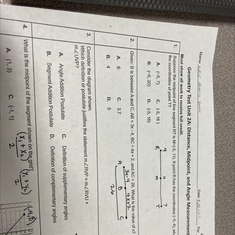 Given: B is between A and C, AB = 3x -4, BC = 4x + 2, and AC = 26. What is the value-example-1