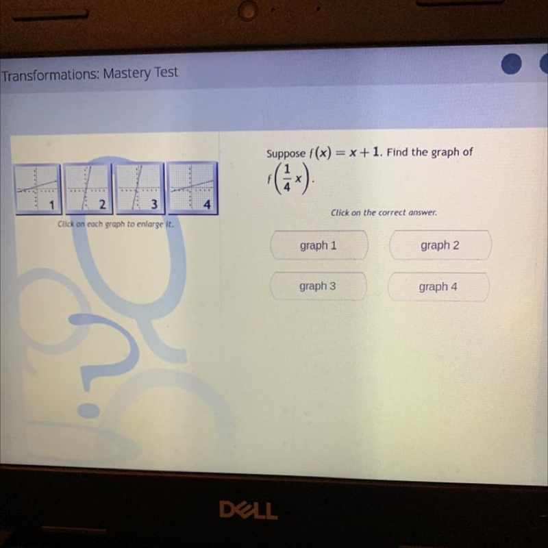 Suppose f(x) = x+1. Find the graph of Click on the correct answer. graph 1 graph 2 graph-example-1