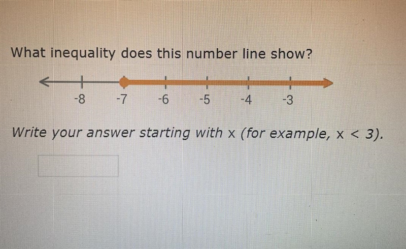 Please help What inequality does the number line show? Write your answer starting-example-1