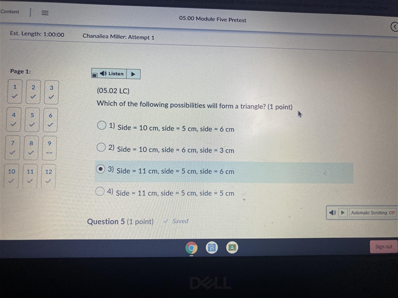 Which of the following possibilities will form a triangle?-example-1