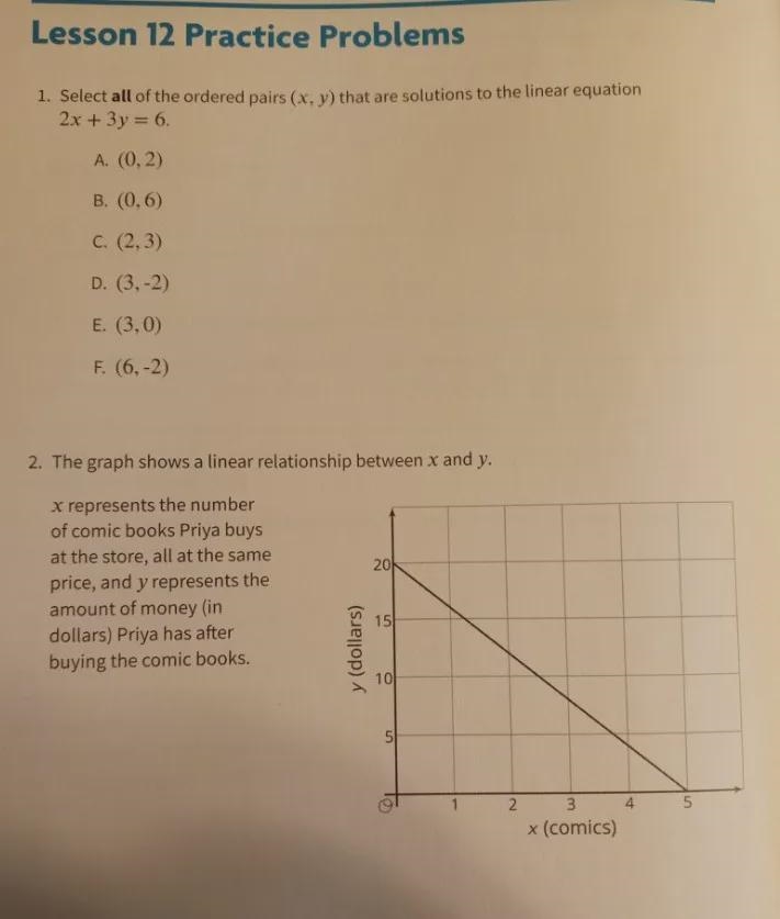 Select all of the ordered pairs ( x, y ) that are solutions to the linear equation-example-1