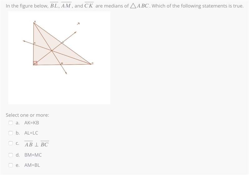 In the figure below, ⎯⎯⎯⎯⎯⎯⎯⎯,⎯⎯⎯⎯⎯⎯⎯⎯⎯⎯, B L ¯ , A M ¯ , and ⎯⎯⎯⎯⎯⎯⎯⎯⎯ C K ¯ are-example-1