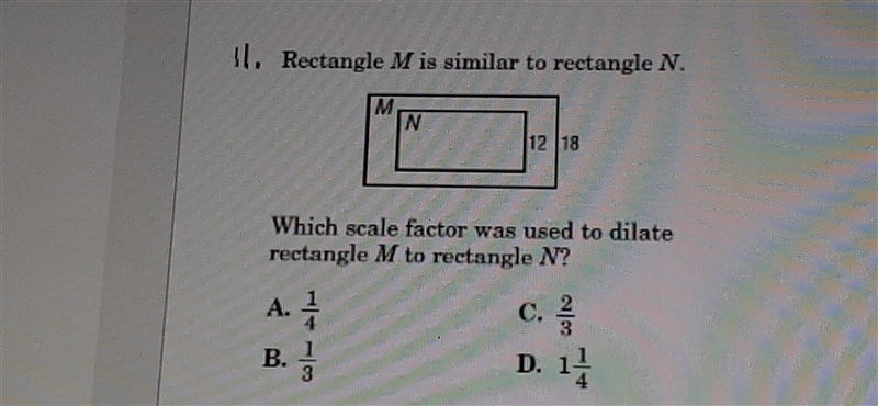 Rectangle m is similar to rectangle n. which scale factor was used to dilate rectangle-example-1