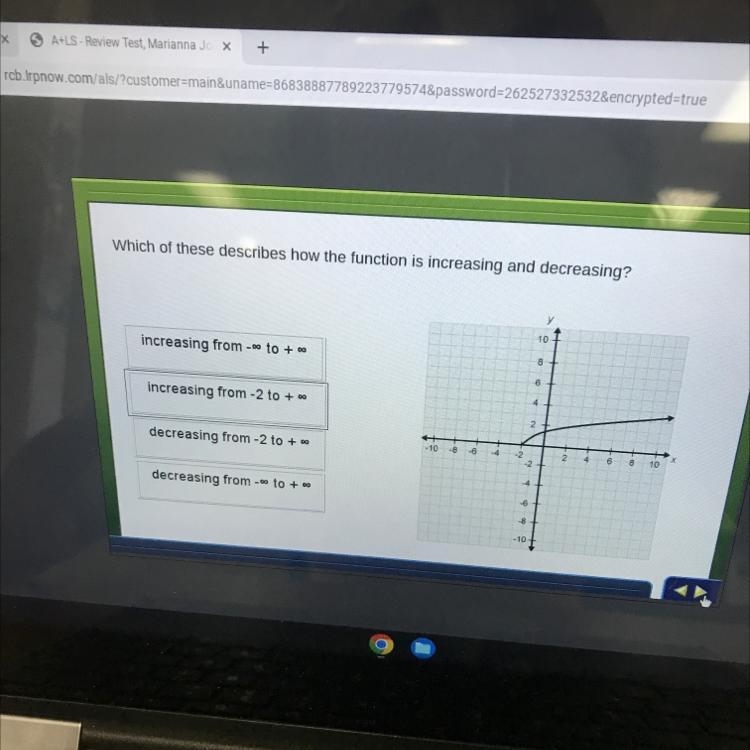 Which of these describes how the function is increasing and decreasing?-example-1