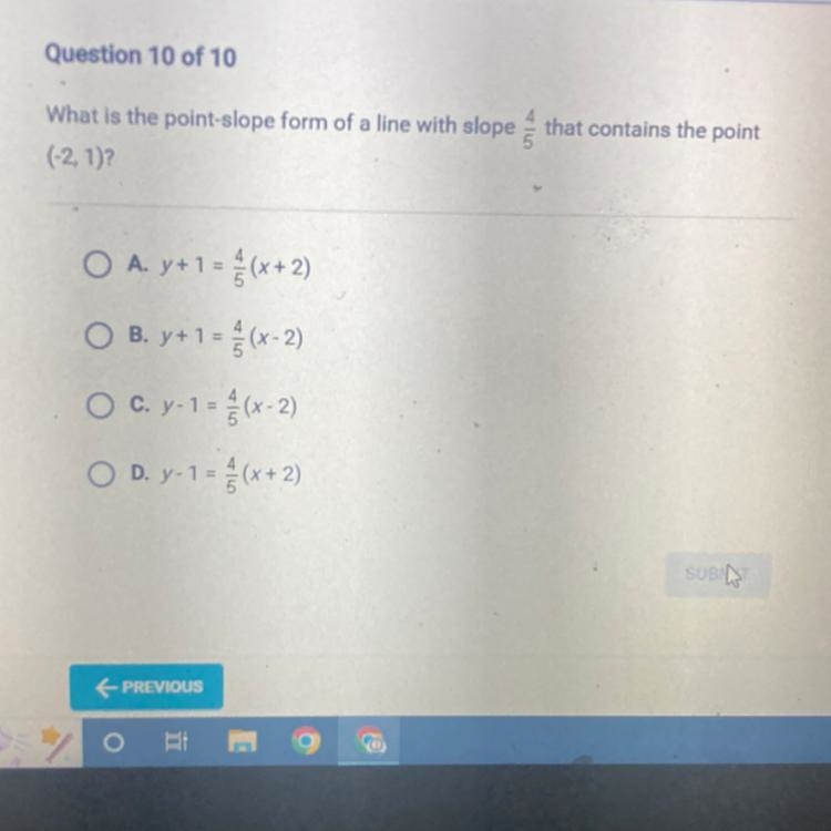 What is the point-slope form of a line with slope that contains the point (-2, 1)?-example-1