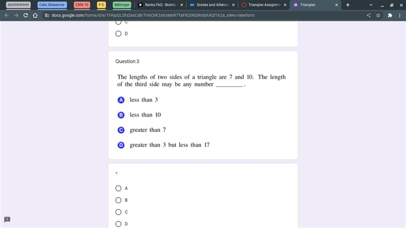 the length of two sides of a triangle are 7 and 10. The length of the third side may-example-1